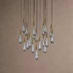Soltaire Round Chandelier 17" 24" 36" 48" 58" | Modern Pendant Light Raindrop Chandelier - 19-Light 24"BrassVChandelier