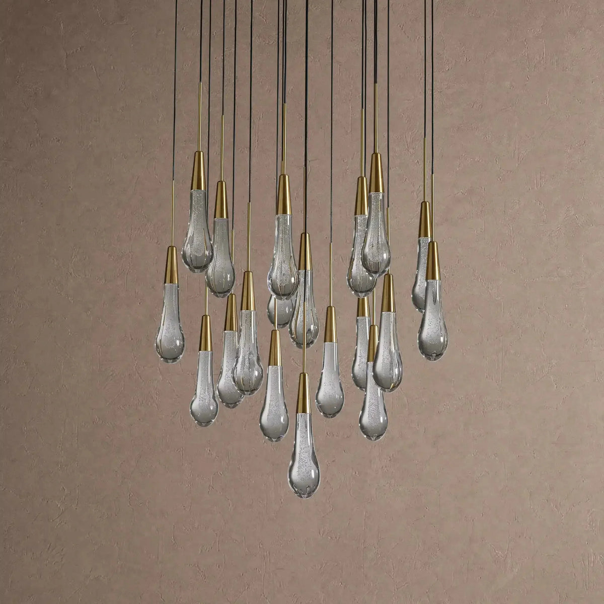 Soltaire Round Chandelier 17" 24" 36" 48" 58" | Modern Pendant Light Raindrop Chandelier - 19-Light 24"BrassVChandelier