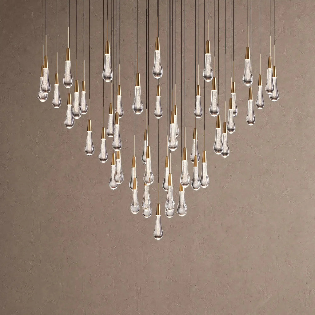 Soltaire Round Chandelier 17" 24" 36" 48" 58" | Modern Pendant Light Raindrop Chandelier - 47-Light 58"BrassVChandelier