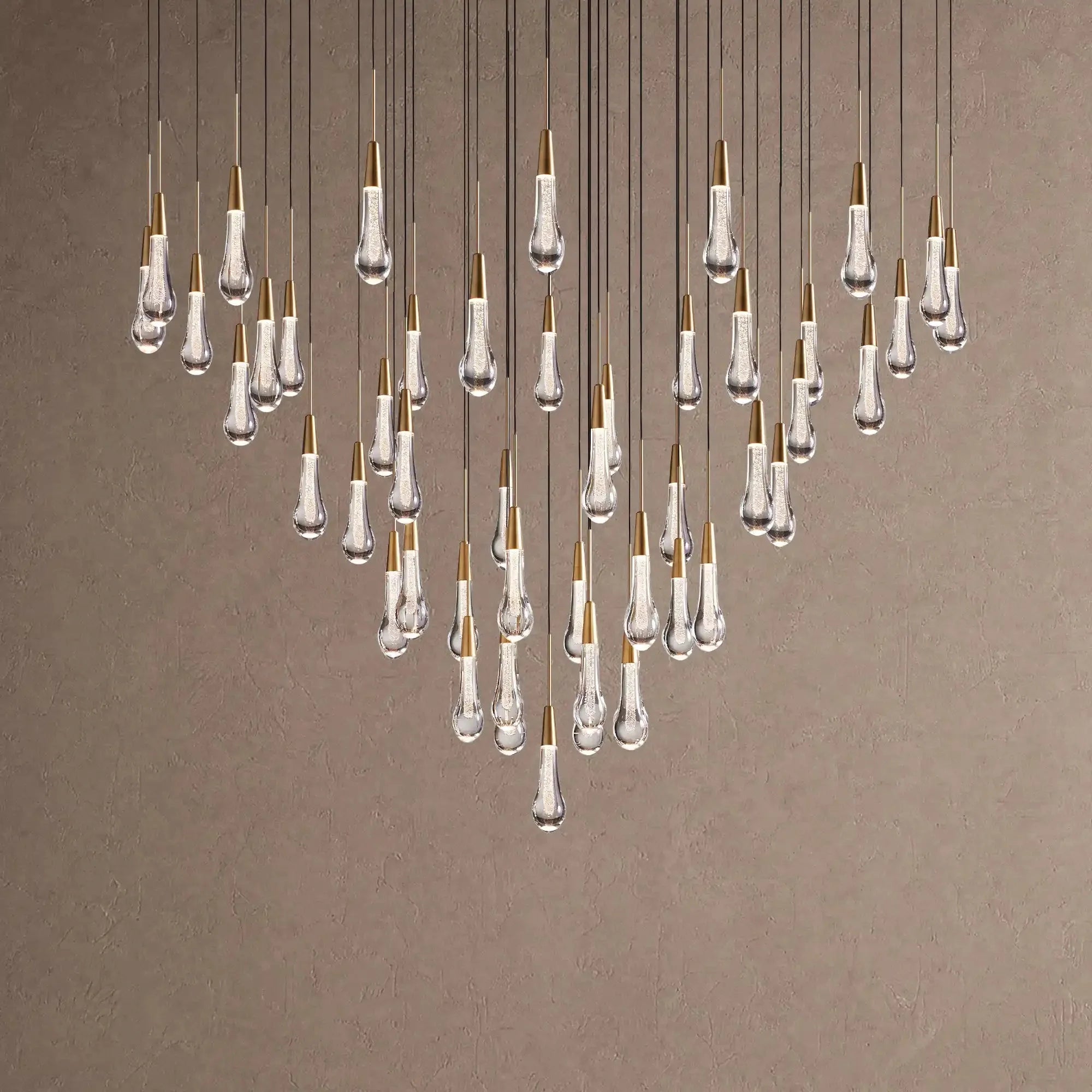 Soltaire Round Chandelier 17" 24" 36" 48" 58" | Modern Pendant Light Raindrop Chandelier - 47-Light 58"BrassVChandelier