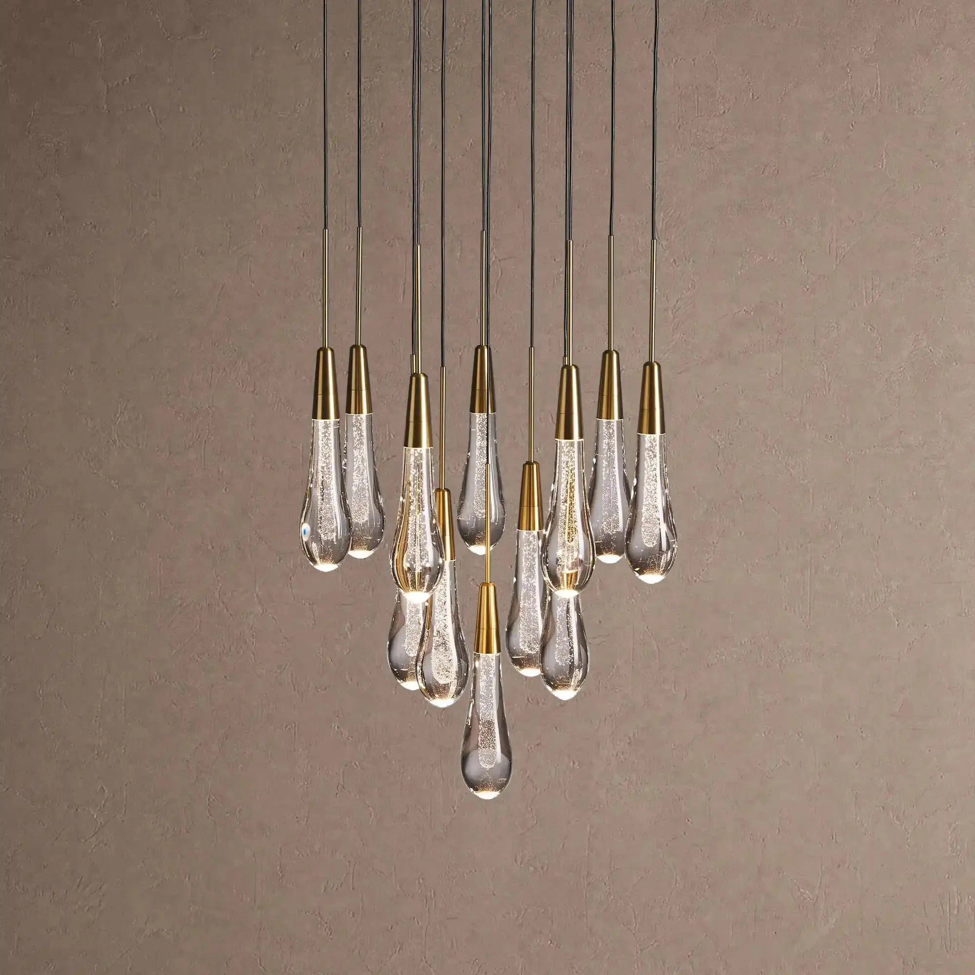 Soltaire Round Chandelier 17" 24" 36" 48" 58" | Modern Pendant Light Raindrop Chandelier - 12-Light 17"BrassVChandelier