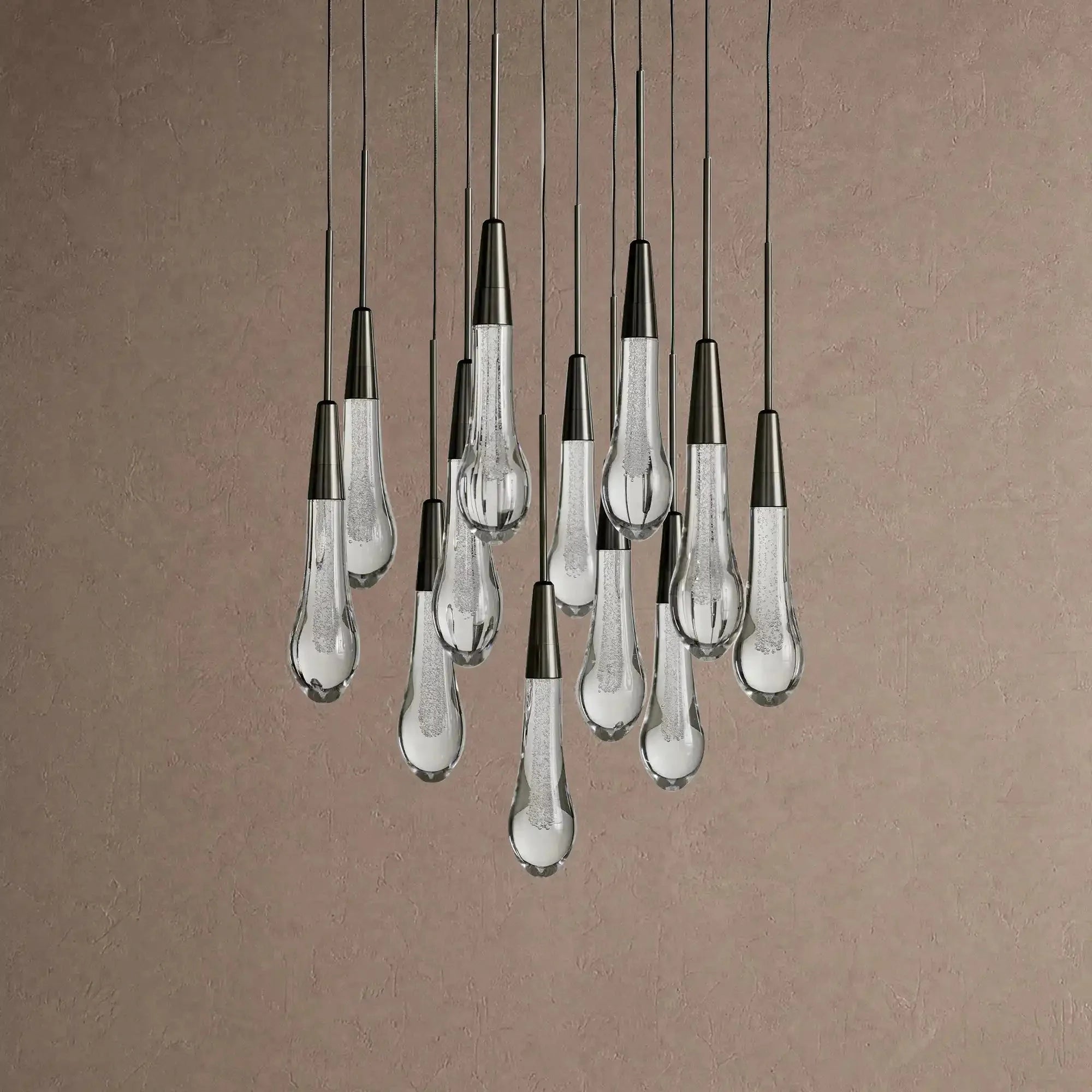 Soltaire Round Chandelier 17" 24" 36" 48" 58" | Modern Pendant Light Raindrop Chandelier - 12-Light 17"BlackVChandelier