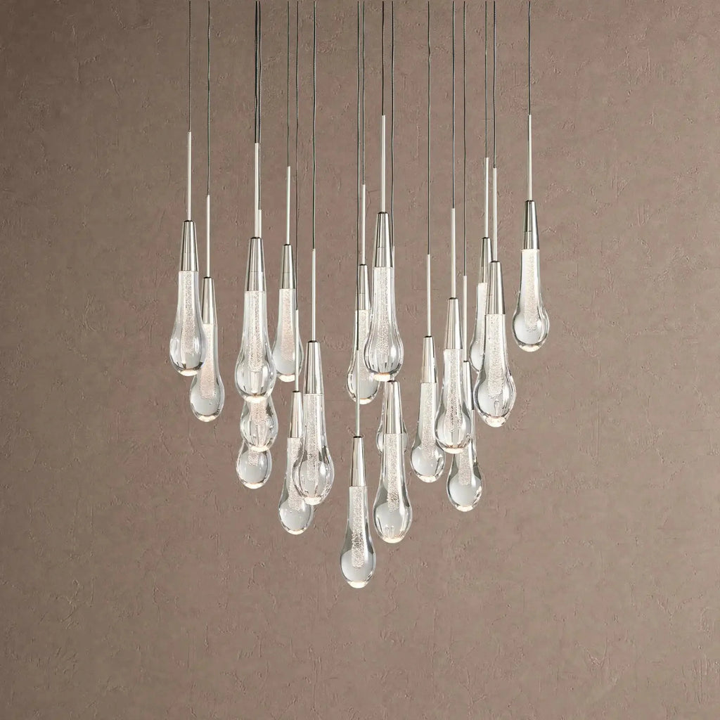 Soltaire Round Chandelier 17" 24" 36" 48" 58" | Modern Pendant Light Raindrop Chandelier - 19-Light 24"NickelVChandelier
