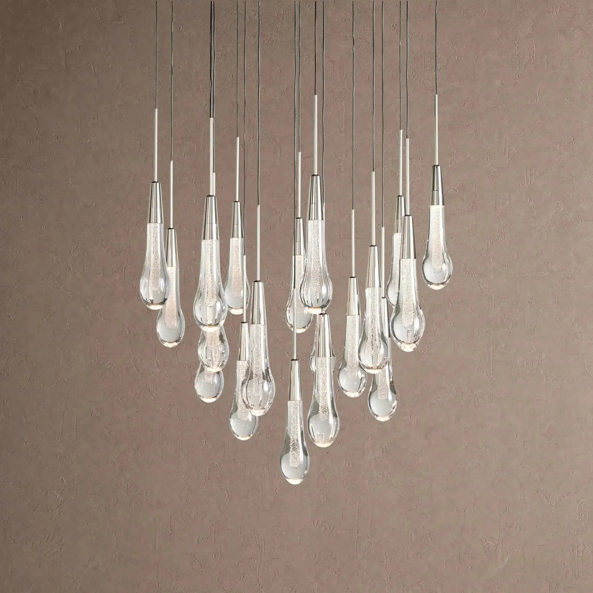 Soltaire Round Chandelier 17" 24" 36" 48" 58" | Modern Pendant Light Raindrop Chandelier - 19-Light 24"NickelVChandelier