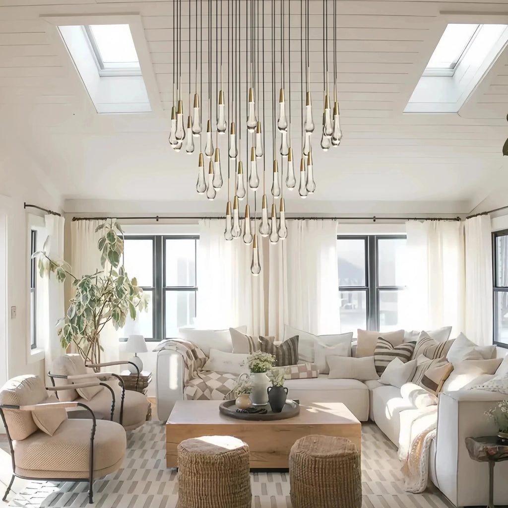 Soltaire Round Chandelier 17" 24" 36" 58" | Modern Pendant Light Raindrop Chandelier in brass by Blush Lighting