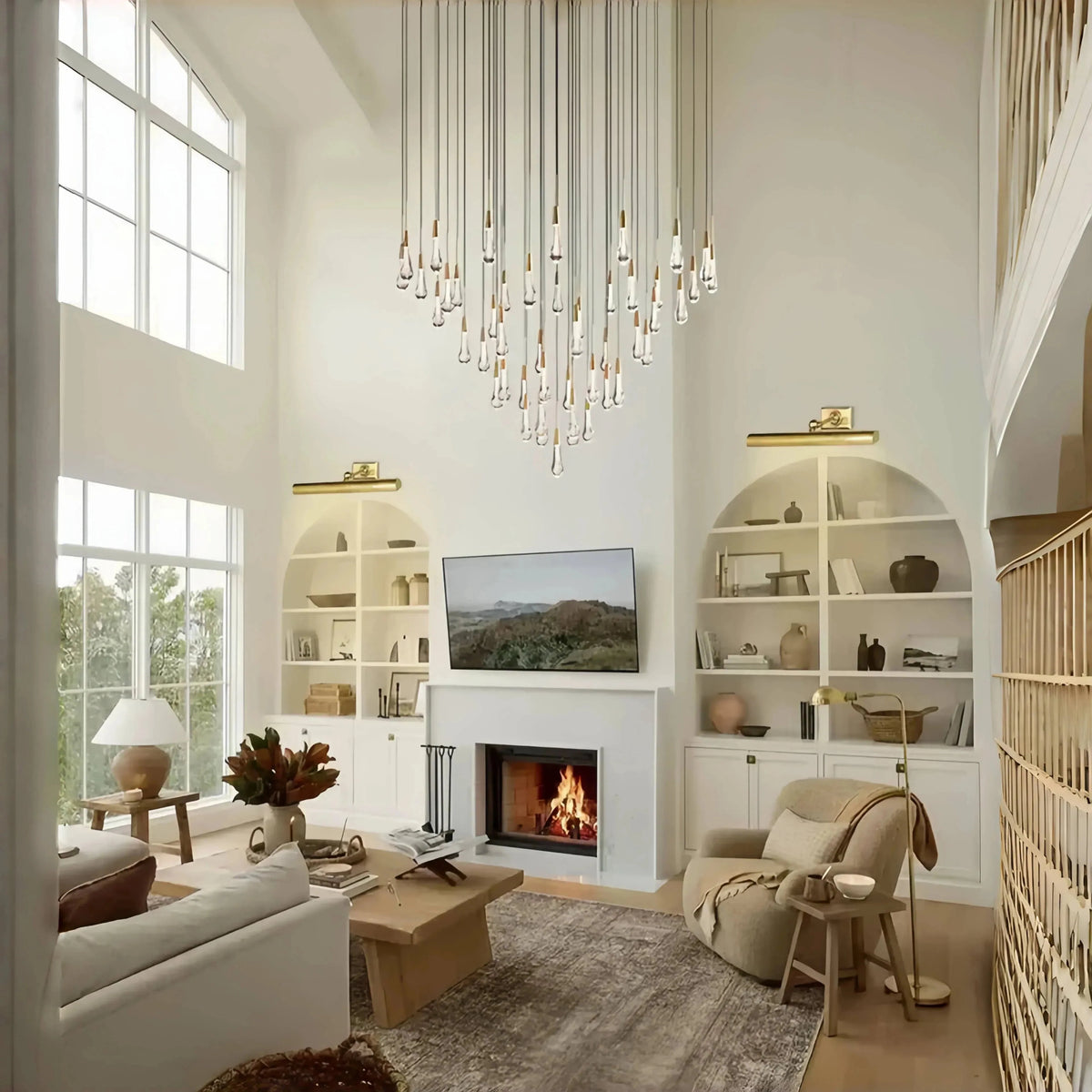 Soltaire Round Chandelier 17" 24" 36" 58" | Modern Pendant Light Raindrop Chandelier in brass - modern dining room lighting
