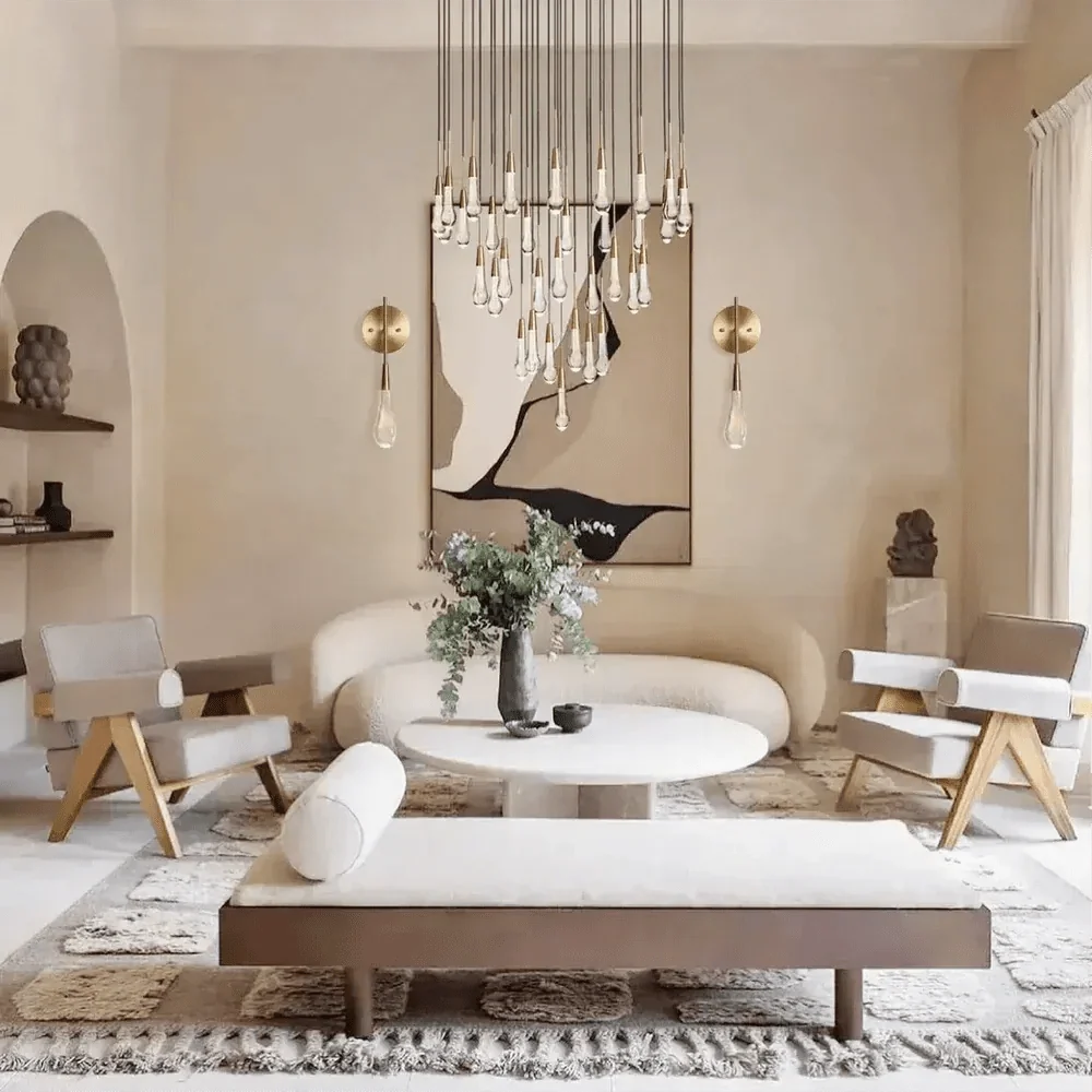 Soltaire Round Chandelier 17" 24" 36" 58" | Modern Pendant Light Raindrop Chandelier - brass finish, modern home lighting