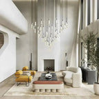 Soltaire Round Chandelier 17" 24" 36" 58" | Modern Pendant Light Raindrop Chandelier styled in a modern dining room