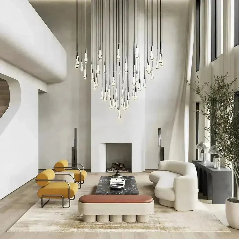 Soltaire Round Chandelier 17" 24" 36" 58" | Modern Pendant Light Raindrop Chandelier styled in a modern dining room