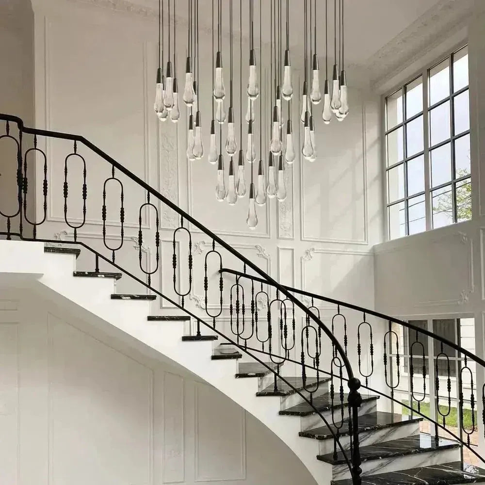 Soltaire Round Chandelier 17" 24" 36" 58" | Modern Pendant Light Raindrop Chandelier in brass - dining room lighting