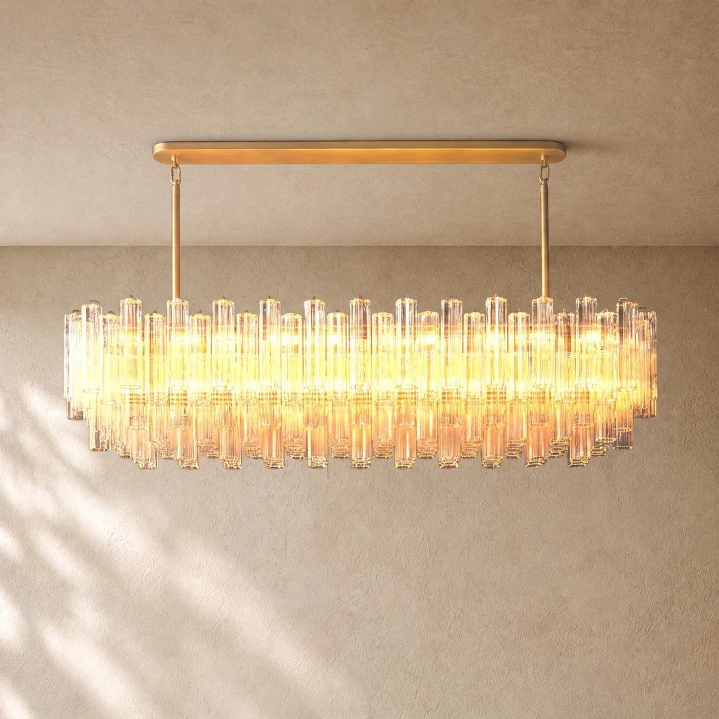 Tronchi Smoke Glass Linear Chandelier in Lacquered Burnished Brass