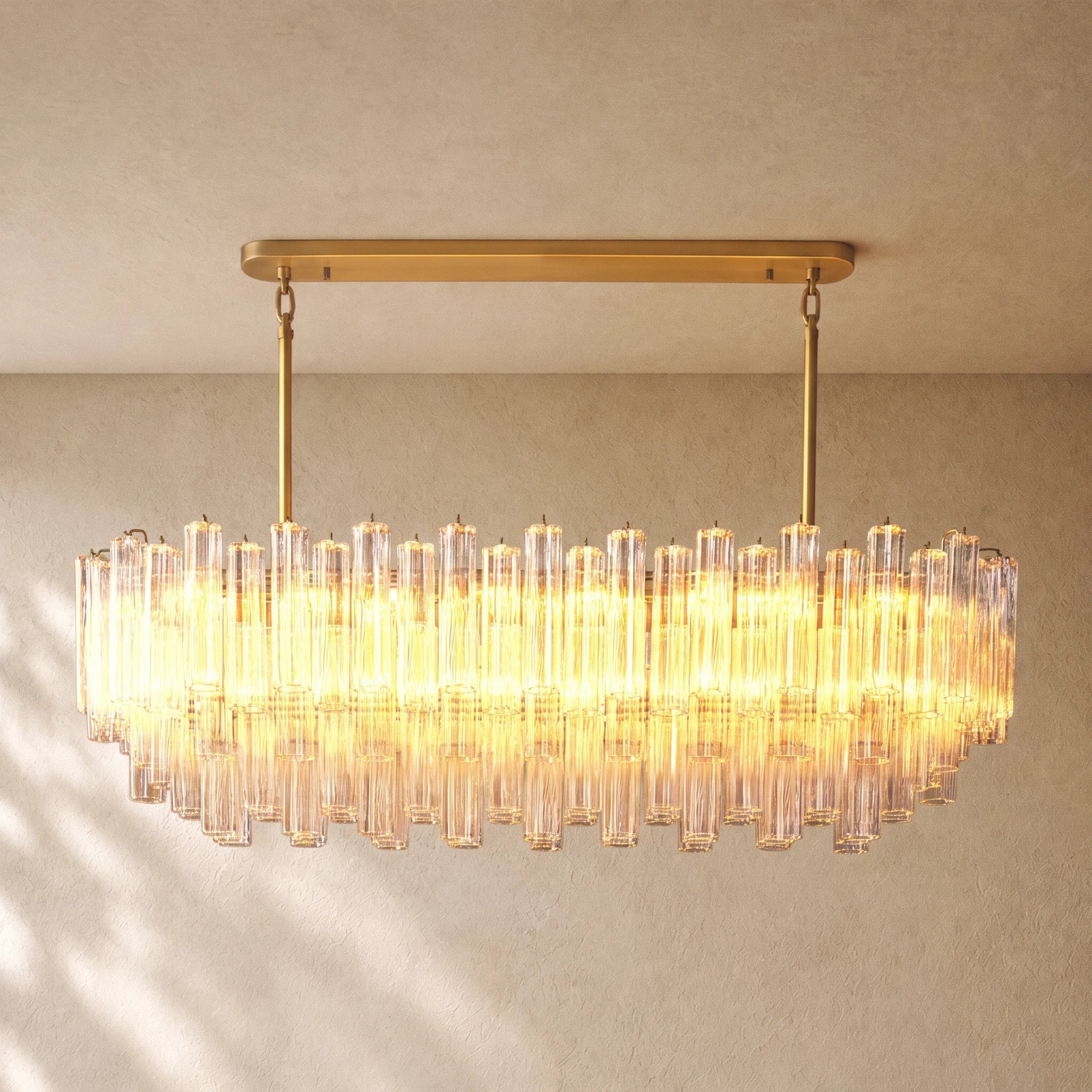 Tronchi Clear Glass Linear Chandelier in Lacquered Burnished Brass - VChandelier