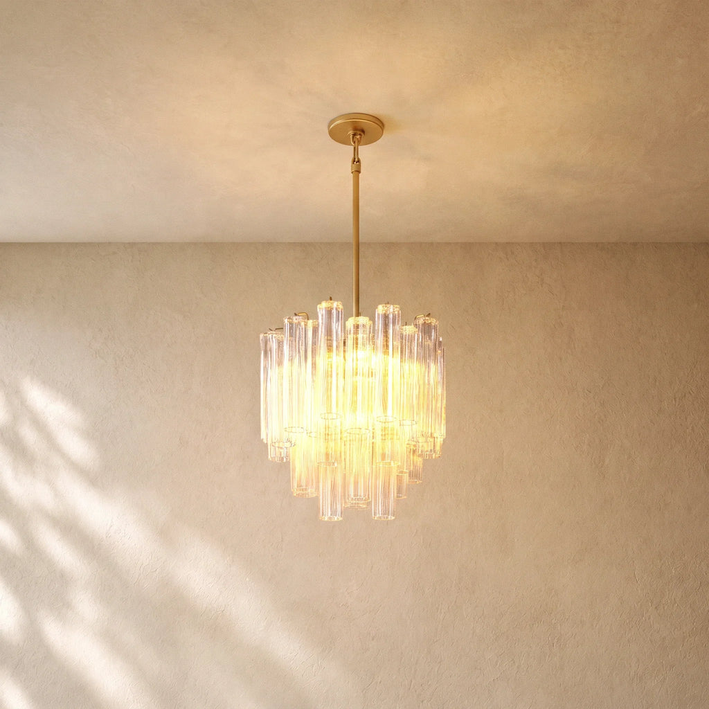 Tronchy Glass Round Chandelier in Lacquered Burnished Brass