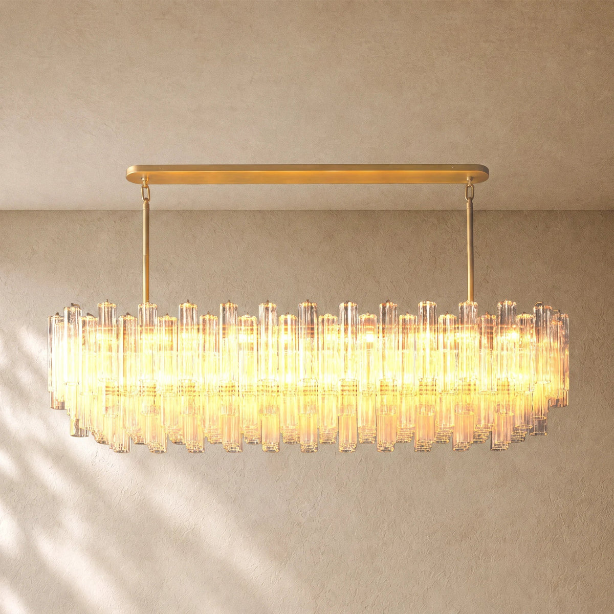Tronchi Smoke Glass Linear Chandelier in Lacquered Burnished Brass