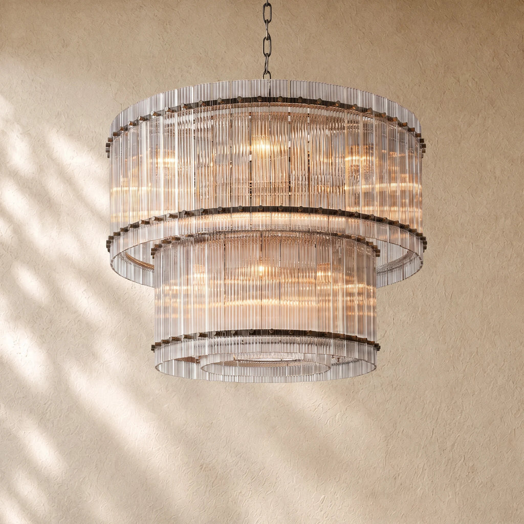 San Marcon Glass Two-Tier Round Chandelier
