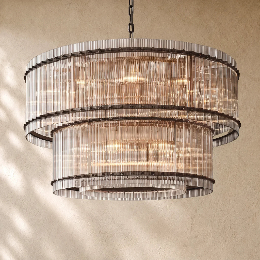 San Marcon Glass Two-Tier Round Chandelier