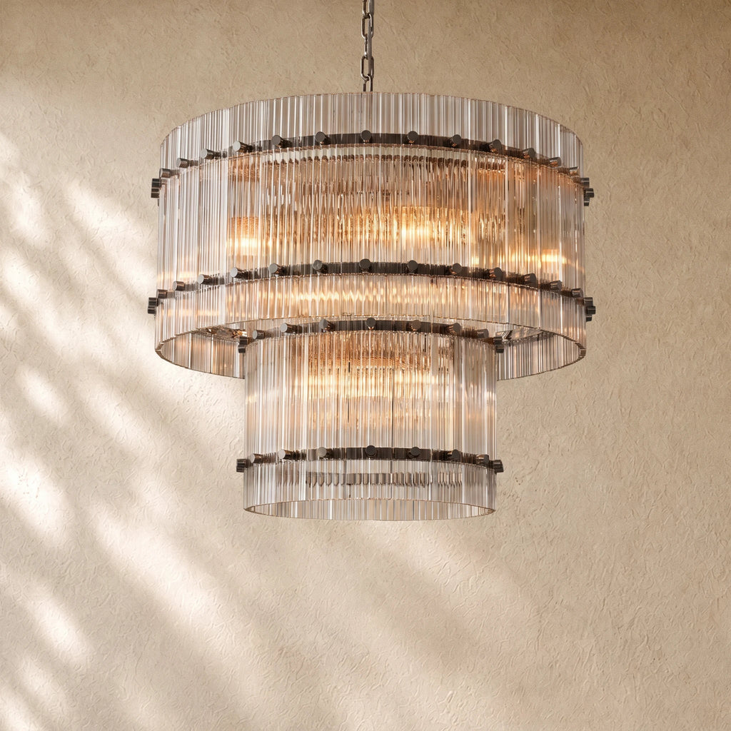 San Marcon Glass Two-Tier Round Chandelier